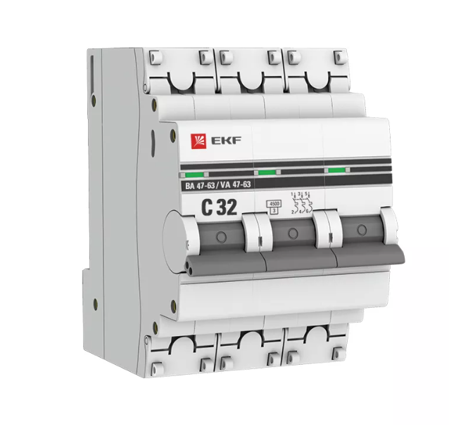 Выключатель автоматический трехполюсный 32А С ВА47-29 4.5кА