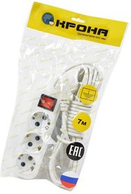 КРОНА КБ335007-Б РС-3/зем+выкл (У16-001УХЛ4) 7м (ПВС 3х0,75) BL1, Сетевой удлинитель