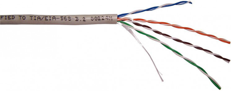 Кабель передачи данных JetLan5e+(200Mhz) U/UTP, 4x2x24AWG, кат.5e, зелёная LSZH оболочка из полиолефина (305м.)