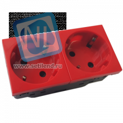 Розетка электрическая 2х2К+З со шторками, с безвинтовым зажимом, под углом 45гр (красный)