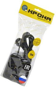 КРОНА РС-2/зем (У16-01) 5 м (ПВС 3Х0.75) черный BL1, Сетевой удлинитель