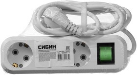 55036-5, Удлинитель СИБИН электрический, ПВС сечение 0,75кв мм, 3 гнезда, макс мощн 2200Вт, 5м, заземление, в