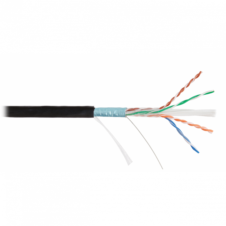 Кабель NIKOLAN F/UTP 4 пары, Кат.6 (Класс E), тест по ISO/IEC, 250МГц, одножильный, BC (чистая медь), 23AWG (0,57мм), внешний, PE до -60С, черный, 305