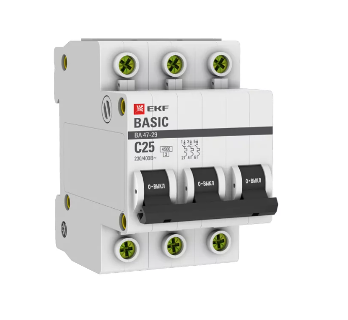Выключатель автоматический трехполюсный 25А С ВА47-29 4.5кА