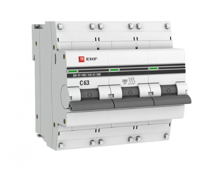 Выключатель автоматический трехполюсный 63А С ВА47-100 10кА PROxima (mcb47100-3-63C-pro)