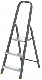 97953, Стремянка, 3 ступени, стальной профиль, алюминиевые ступени, Россия
