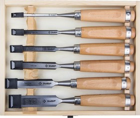 18096-H6, Набор: Стамески-долото "Классик" с деревянной ручкой, хромованадиевые, 6/10/12/16/20/25мм, 6шт, ЗУБР