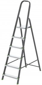 97956, Стремянка, 6 ступеней, стальной профиль, алюминиевые ступени, Россия