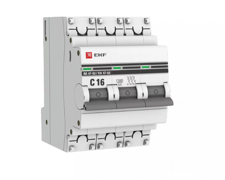 Выключатель автоматический трехполюсный 16А С ВА47-63 4.5кА PROxima
