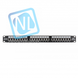 Коммутационная панель NETLAN 19", 1U, 24 порта, Кат.5e (Класс D), 100МГц, RJ45/8P8C, 110/KRONE, T568A/B, экранированная, черная