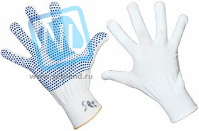09-0260, Перчатки нейлоновые с частичным покрытием ладони и пальцев «Точка» ПВХ белые