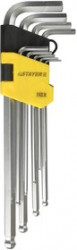 2741-H9-2, Набор STAYER Ключи "MASTER" имбусовые длинные с шариком, Cr-V, сатинир. покрытие, пластик. держатель