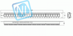 Коммутационная панель SNR, 19" экранированная, 1U, 24 порта, cat.5e, горизонтальная заделка