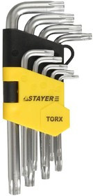 2743-H9, Набор STAYER "MASTER": Ключи имбусовые короткие, Cr-V, сатинированное покрытие, пластиковый держател