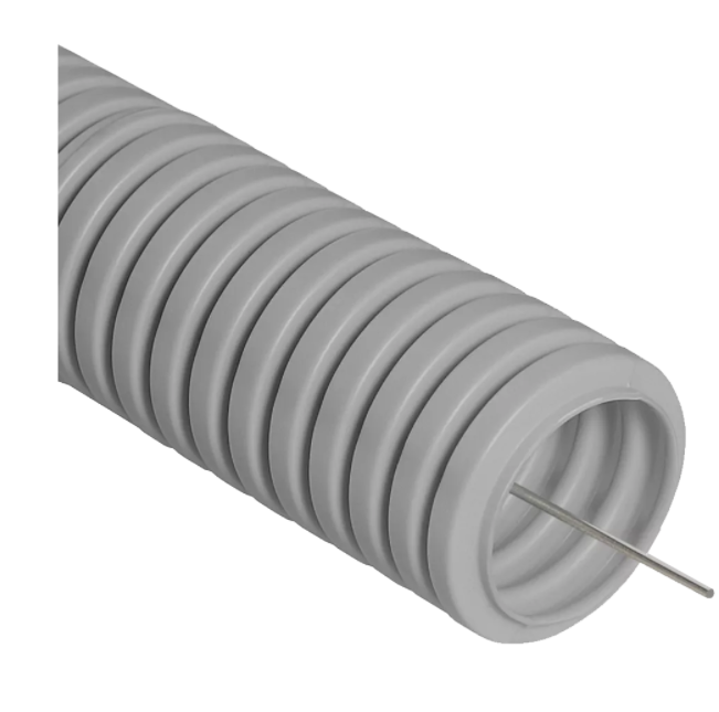 Труба гофрированная ПВХ серая с/з d20 мм (100м) Строитель (032000)