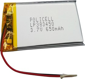 LP383450-PCM, Аккумулятор литий-полимерный (Li-Pol) 650мАч 3.7В, с защитой, PoliCell