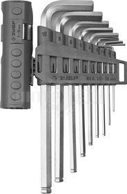 2745-31-2_z01, Набор ЗУБР Ключи "ЭКСПЕРТ" имбусовые длинные с шариком, Cr-Mo, сатинир. покр., держатель-рукоятка, H