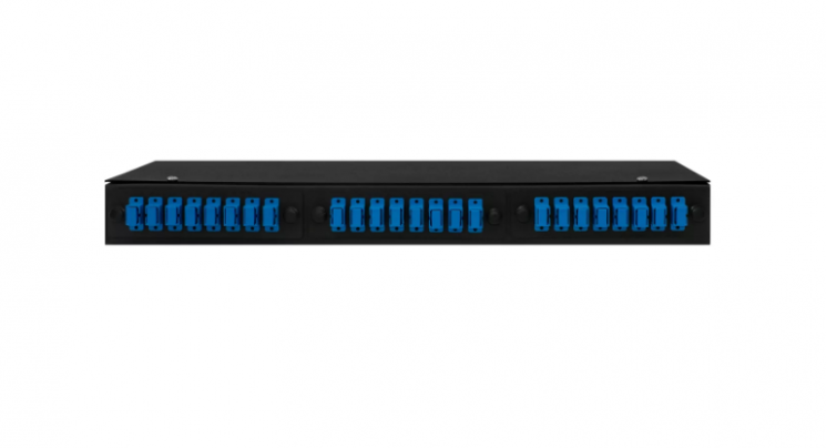 Кросс оптический 19" (ШКОС) укомплектованный на 24 SC порта, черный (комплект с розетками)
