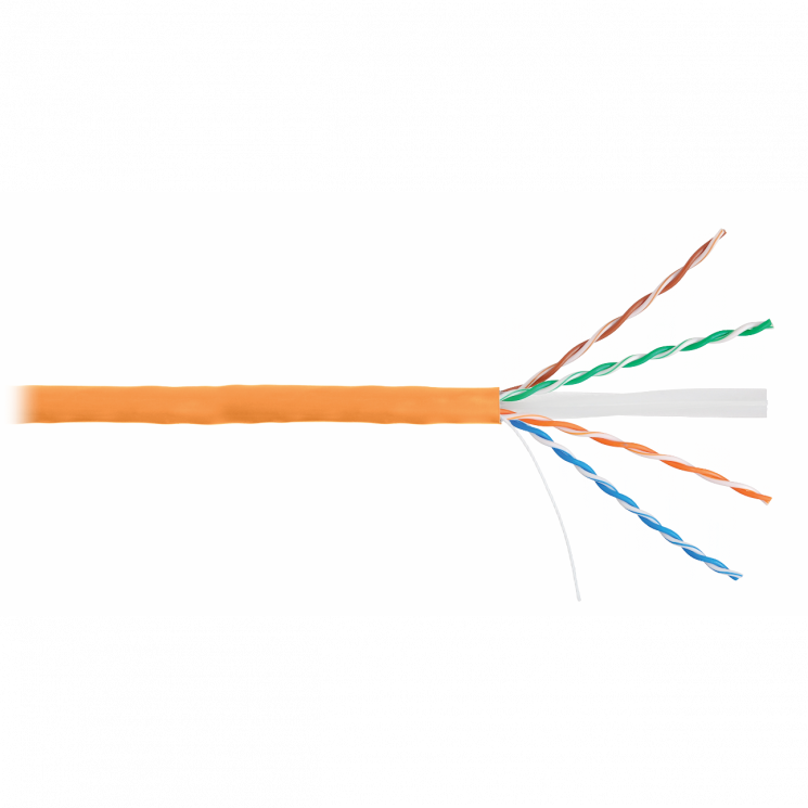 Кабель NIKOLAN U/UTP 4 пары, Кат.6 (Класс E), тест по ISO/IEC, 250МГц, одножильный, BC (чистая медь), 24AWG (0,53мм), внутренний, LSZH нг(А)-HFLTx