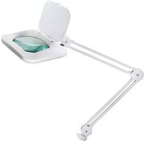 31-0212, Лупа на струбцине квадратная настольная 5Х с подсветкой с крышкой, белая
