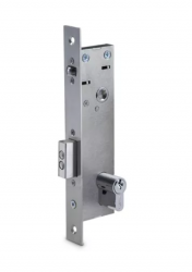 Врезной электромеханический замок с контактным устройством для двери из алюминиевого профиля, нормально закрытый, межцентровое расстояние 85 мм