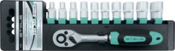 14125, Набор торцевых головок, 1/4", головки 4 - 13 мм, с трещот. ключом, CrV,11 предм.