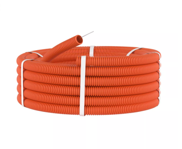 Труба гофрированная ПНД гибкая легкая d25мм с протяжкой оранж. (уп.50м) DKC 71925
