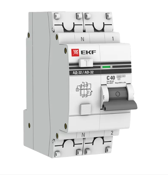 Выключатель автоматический дифференциального тока 2п (1P+N) C 40А 30мА тип AC 4.5кА АД-32 2мод. защи