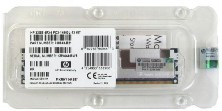 Модуль памяти HP 715275-001 32GB, 1866MHz, PC3-14900L-13, DDR3, quad-rank x4, 1.50V, load reduced dual in-line memory module (LRDIMM)-715275-001(NEW)