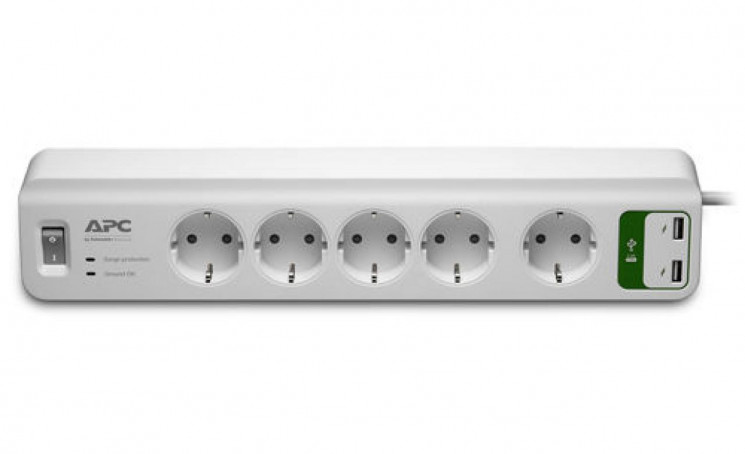 PM5U-RS, APC Essential SurgeArrest 5 outlets with 5V, 2.4A 2 port USB Charger 230V Russia