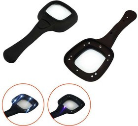 PL4419, Лупа ручная прямоугольная 4x-60мм для чтения с подсветкой + ультрафиолет (6 LED) (PL4419)