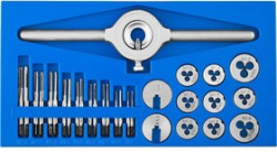 28109-H31, Набор метчиков и плашек ЗУБР "ПРОФЕССИОНАЛ" малых размеров: плашки 9шт, метчики 18шт, держатель 1шт,