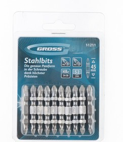 11211, Набор бит двухстор., PH2-PH1х45мм, сталь S2, 10шт.