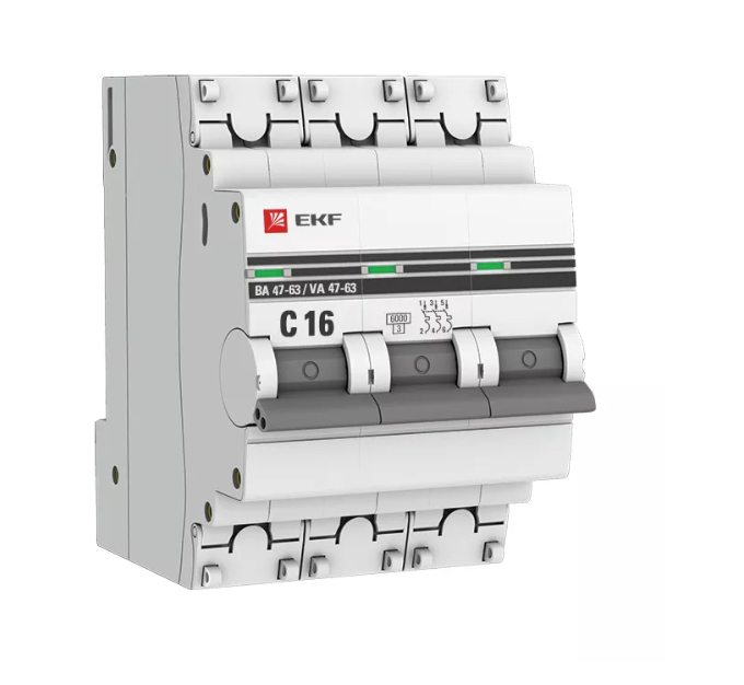 Выключатель автоматический трехполюсный 16А C ВА 47-63 6кА PROxima (mcb4763-6-3-16C-pro)